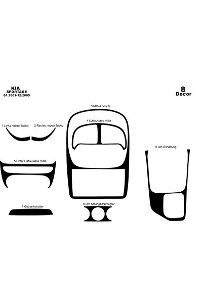 Marscockpitdesign كيا سبورتاج وحدة التحكم-توبيردو 2001-2005 8 قطع
