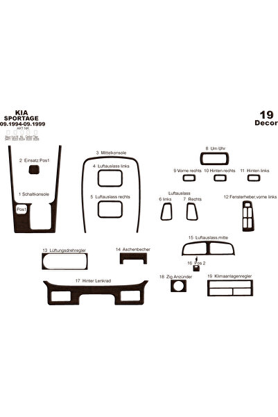 Marscockpitdesign كيا سبورتاج وحدة التحكم-توبيردو 1994-1999 19 قطعة
