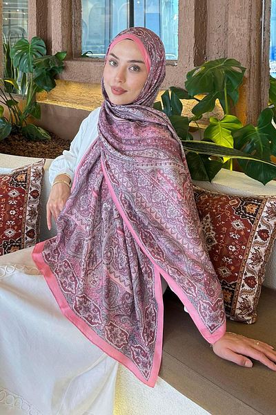 lamelif Retro Pattern Cotton Shawl Candy Pink