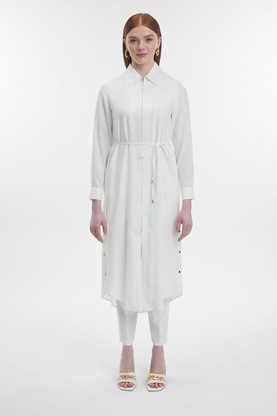 Zühre Shirt Collar Zippered Ecru Wear and Go Gc-0285