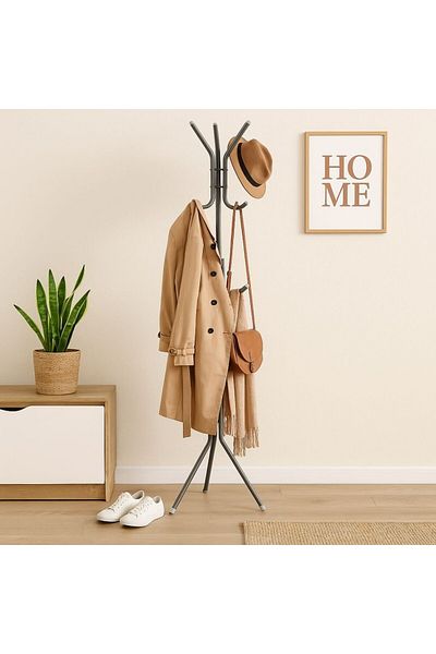 Koopman Vertical metal coat rack with 12 hooks, 175 cm, modern and stable design