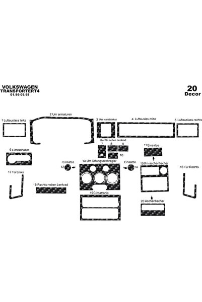 Marscockpitdesign فولكس واجن ترانسبورتر T4 وحدة التحكم-توبوردو 1996-1998 20 قطعة