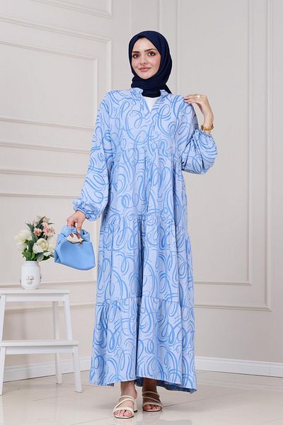 Sevitli Wave Pattern Robe Dress-Blue