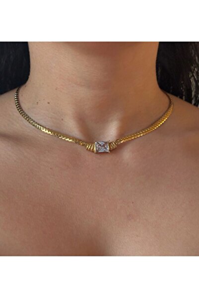 h&b design jewel Çelik Hasır Zincirli Baget Taşlı Kolye