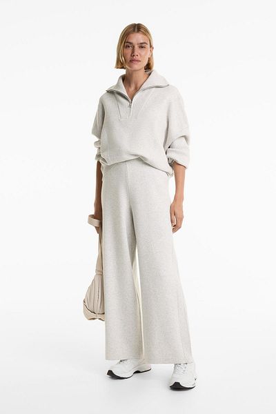 Oysho Straight side rib knit trousers