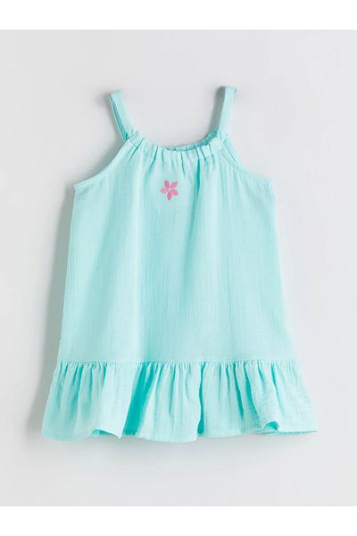 LC Waikiki Lcw kids turquoise floral girl's muslin dress