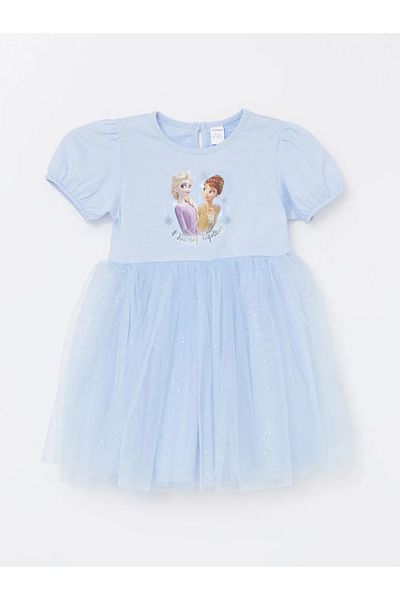 LC Waikiki Lcw Kids Lilac Crew Neck Short Sleeve Elsa Printed Baby Girl Dress