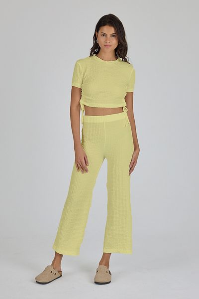 Yavuz Kapıcı Women's Seersucker Fabric Crop and Trousers Set with Side Drawstring Detail