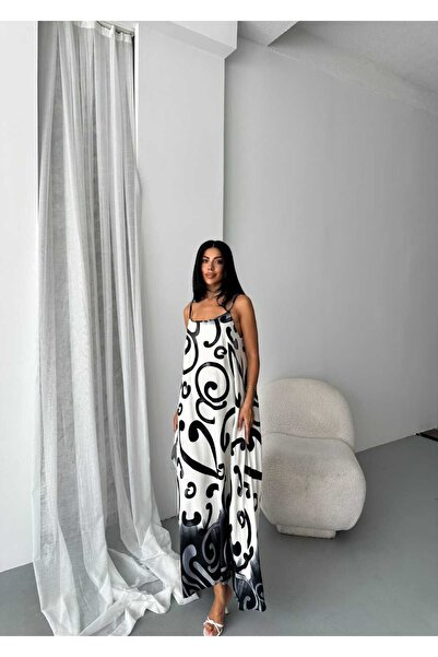 Lovely butik Women's Patterned Thin Strap Summer Long Dress