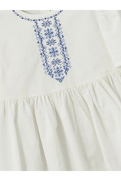LC Waikiki Lcw Kids Ecru Crew Neck Girls' Linen Dress