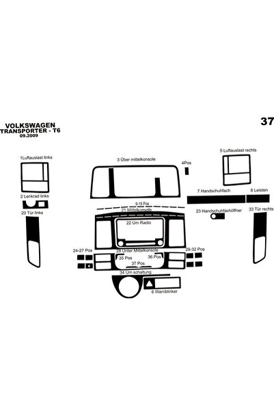 Marscockpitdesign فولكس واجن ترانسبورتر T6 طلاء أسود بيانو 2010-2014 37 قطعة