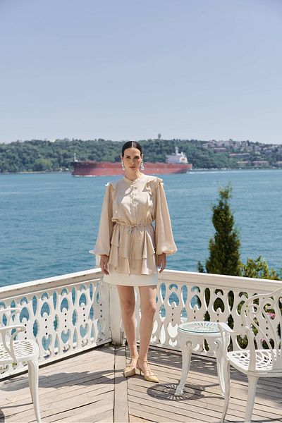 NUR KALAY COLLECTION Satin Blouse with Flounces