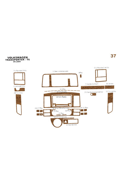 Marscockpitdesign فولكس واجن ترانسبورتر T6 طلاء أسود بيانو 2010-2014 37 قطعة