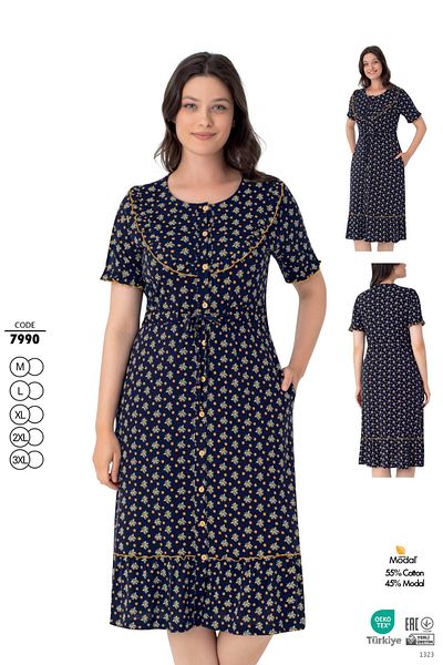 ROMEO LİFE Women's Cotton Modal Fabric Button Detailed Patterned Stylish Dress 7990