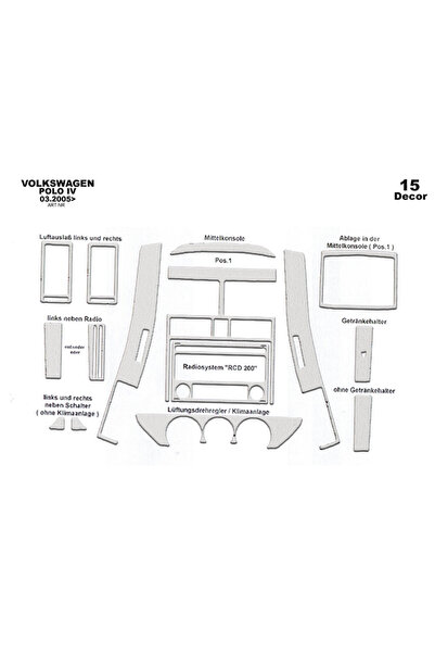 Marscockpitdesign Volkswagen Polo Compatible Carbon Coating 2005-2009 15 Pieces