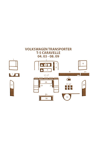 Marscockpitdesign فولكس واجن كاريفيلا T5 وحدة التحكم-توبوردو 2003-2009 31 قطعة