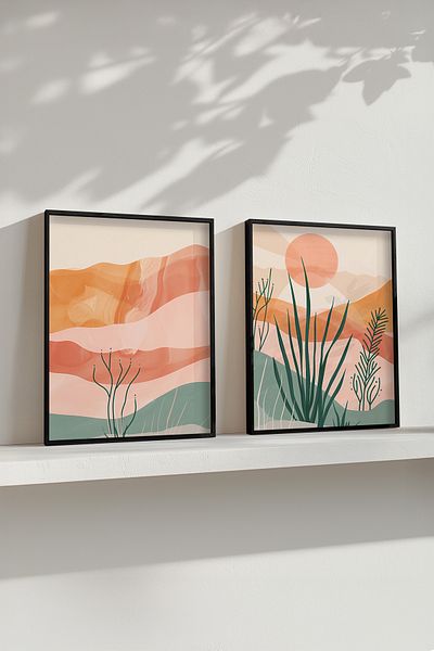 STARYUNA Set of 2 Paintings Boho with Black Wooden Frame Yuna3