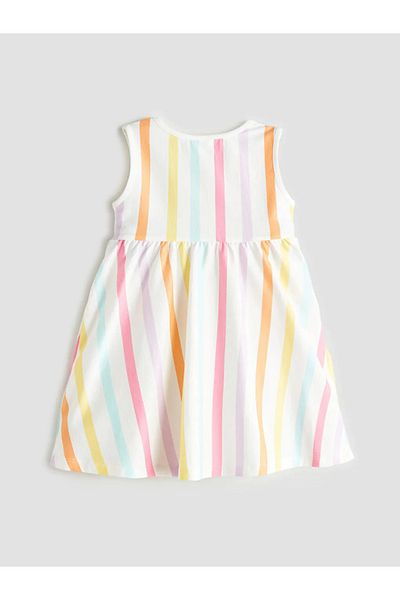 LC Waikiki Lcw Kids Mixed Crew Neck Striped Girls' Combed Cotton Dress