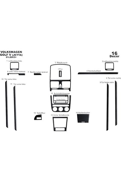 Marscockpitdesign Volkswagen Golf 5 Τορπίλιο Ψηφιακό Κλιματιστικό 2003-2008 16 Τεμάχια