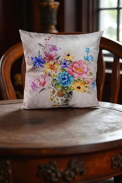 lissehome Vintage Vase Flower Patterned Digital Printed Throw Pillow Case - 40X40 cm