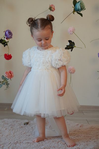 ALYRA Rochie pentru fetiță, cu mânecă scurtă, cu fundă, cu trandafiri, petrecere de aniversare, nuntă, ocazie specială, rochie de seară pentru fete, copii