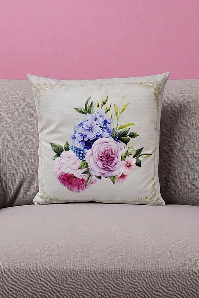 lissehome Pastel Flower Bouquet Digital Printed Throw Pillow Case - 40X40 cm