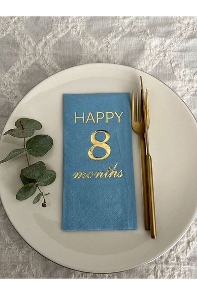 kidspartim Gold Gilded Blue Happy 8 Years Months Waiter Folded Napkin 16 Pieces