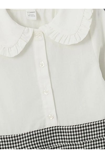 LC Waikiki Lcw Kids Ecru Cotton Plaid Print Girls' Dress