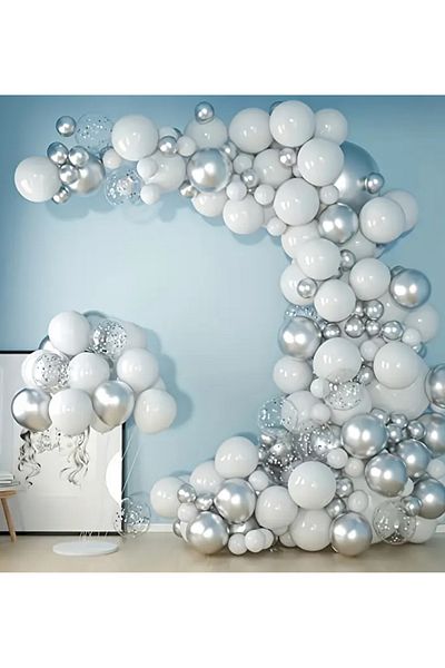 Çemrek Süs Parti White Silver Chrome Transparent Sequin Balloon Chain Set of 100