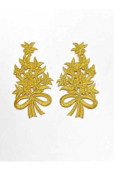karantuhafiye Gold Glitter Iron-On Embroidery Applique/Glitter Applique Set of 2 # 1