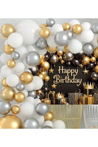 Çemrek Süs Parti White Gold Silver Metallic Balloon Chain Set of 100