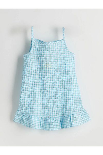 LC Waikiki Lcw Eco Blue Plaid Square Collar Girl Dress
