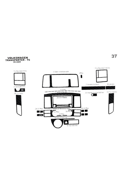 Marscockpitdesign فولكس واجن ترانسبورتر T6 طلاء أسود بيانو 2010-2014 37 قطعة