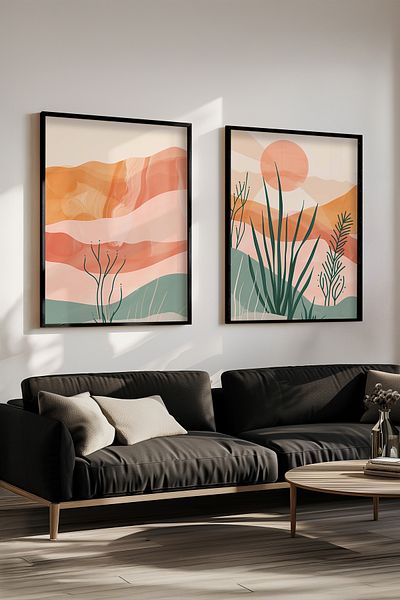 STARYUNA Set of 2 Paintings Boho with Black Wooden Frame Yuna3