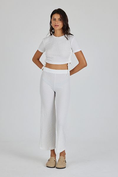 Yavuz Kapıcı Women's Seersucker Fabric Crop and Trousers Set with Side Drawstring Detail