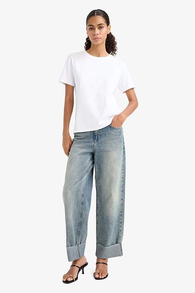 DeFacto Tricou cu mânecă scurtă, cu croiala normală, cu decolteu, de bază, simplu, premium A9428AX25AU