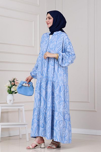 Sevitli Wave Pattern Robe Dress-Blue