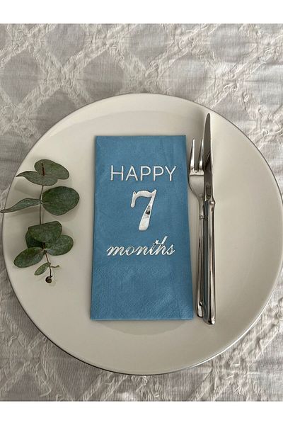 kidspartim Silver Gilded Blue Happy 7 Years Months Waiter Fold Napkin 16 Pieces