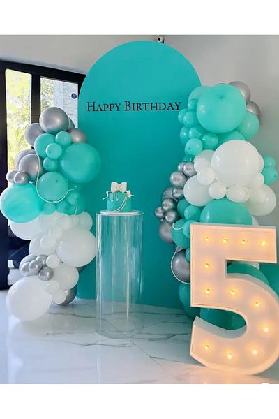 Çemrek Süs Parti Sea Green White Silver Chrome Balloon Chain Set of 100