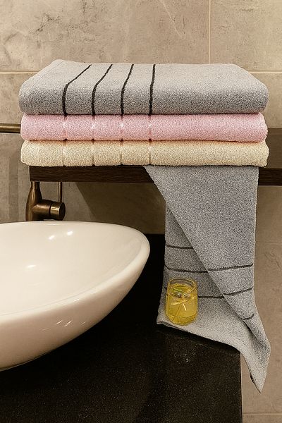 Bonny Home Line 3-Piece Bath Towel Set – 100X150 cm 100% Cotton, Soft Textured, Striped Patterned