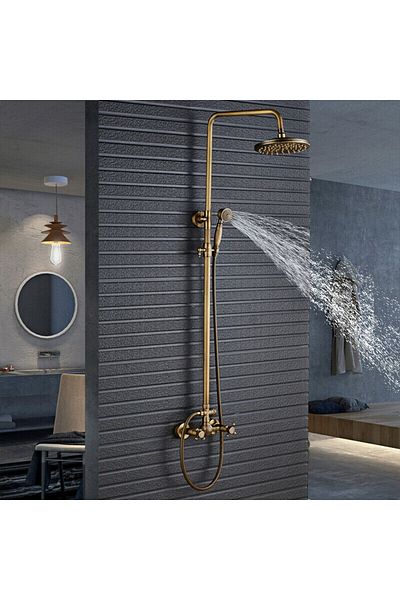 Rain Drop De la Robinetul Meu Coloana de dus cu 2 functii, din Alama, finisaj bronz antichizat, para dus rotunda, para dus mana
