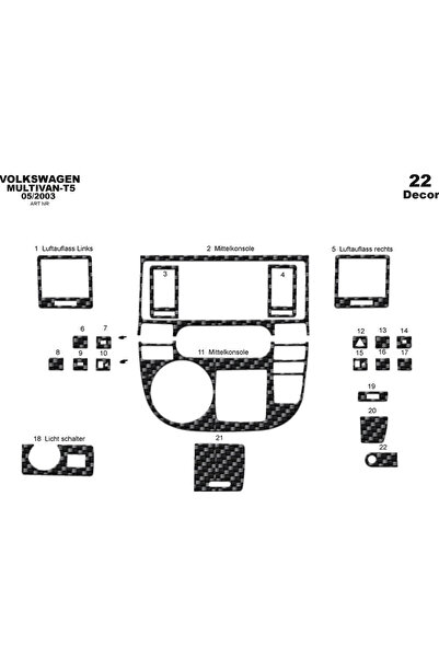 Marscockpitdesign فولكس واجن T5 مولتيفان كونسول-توربيدو 2003-2009 22 قطعة