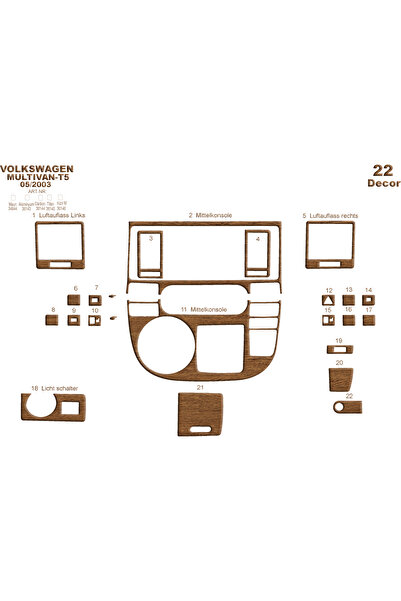 Marscockpitdesign فولكس واجن T5 مولتيفان كونسول-توربيدو 2003-2009 22 قطعة