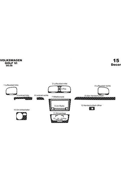 Marscockpitdesign فولكس واجن جولف 6 كونسول-تيربويد 2008 15 قطعة