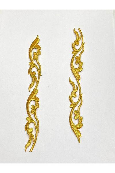 karantuhafiye Gold Glitter Iron-On Embroidery Applique/Glitter Applique Set of 2 # 6