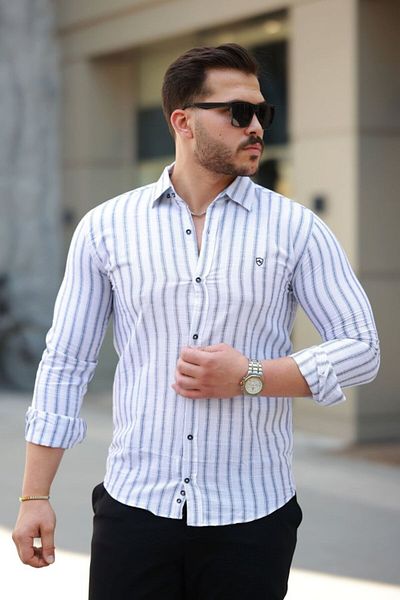 Viyamo Men's Striped Long Sleeve Shirt