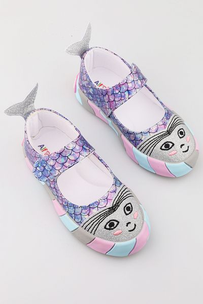 moon glow Pantofi pentru fetiță cu model unicorn și pește |   Balerini de culoare violet |   26-30 Balerini speciali cu toc plat
