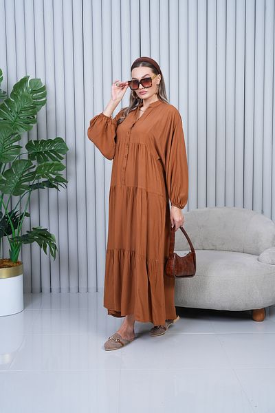 EL jadida Women's Plus Size Hijab Viscose Dress Brown 2061
