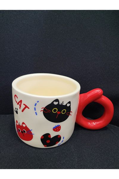 esdekor Porcelain Mug Black Red Cat Heart 1 Piece