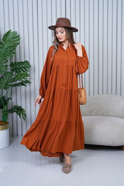 EL jadida Women's Plus Size Hijab Viscose Dress Cinnamon 2061